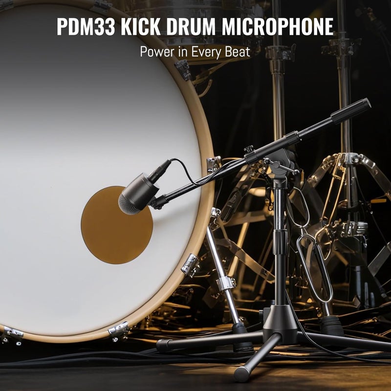 Phenyx Pro PDM33 Kick Drum Microphone, Cardioid Dynamic Mic with Locking Stand Adapter, Integral XLR Connector, and Metal Mesh Grille - Image 2